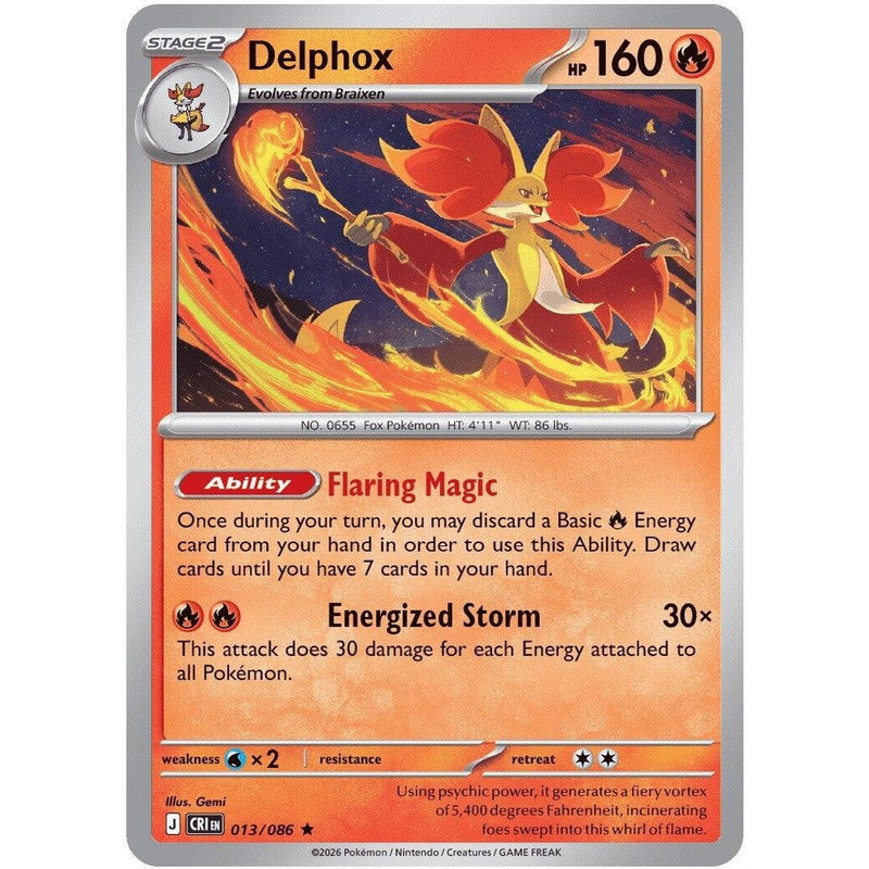 Delphox - 013/086 Rare Pokémon card from Chaos Rising, Near Mint Reverse Holofoil