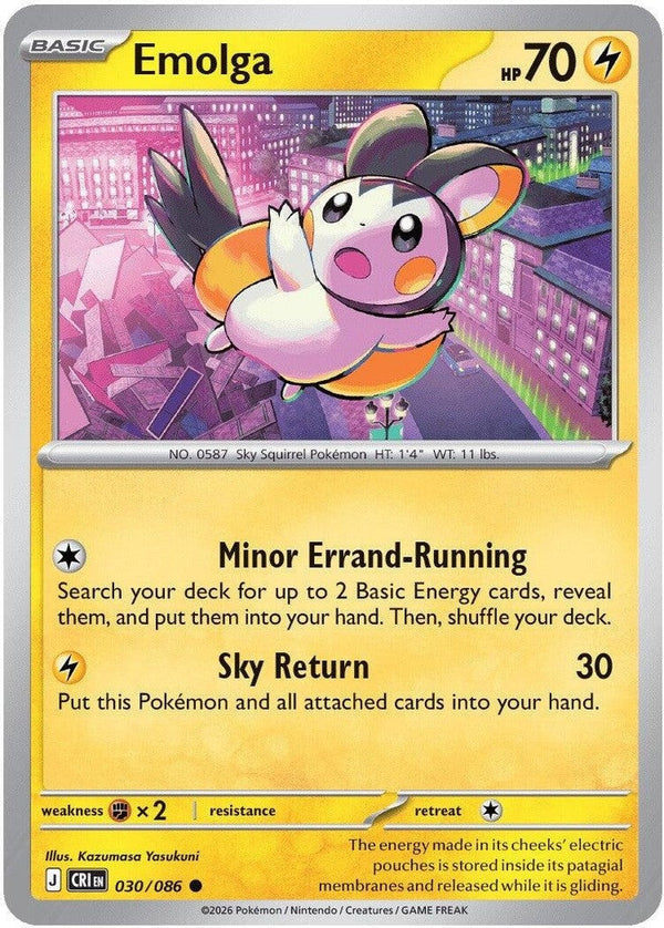 Emolga - 030/086 Common Pokémon card from Chaos Rising, Near Mint Normal