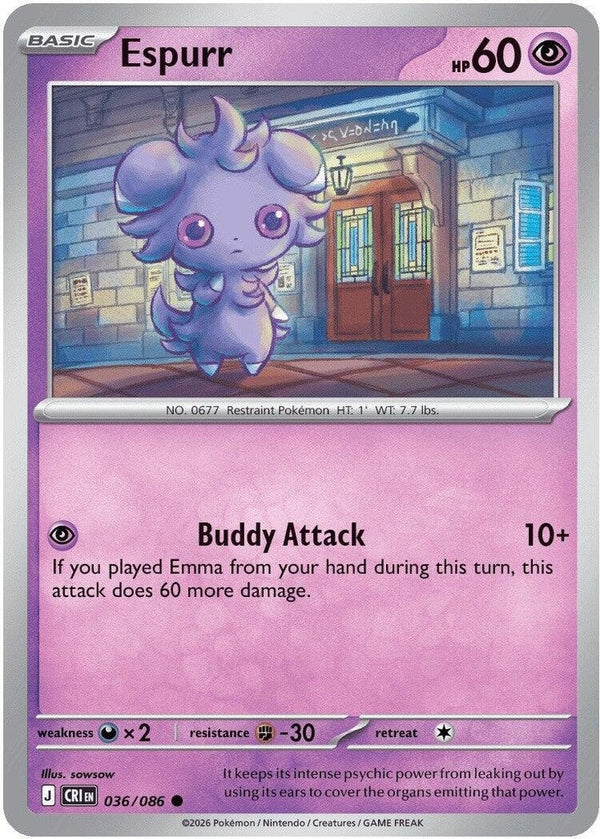 Espurr - 036/086 Common Pokémon card from Chaos Rising, Near Mint Normal