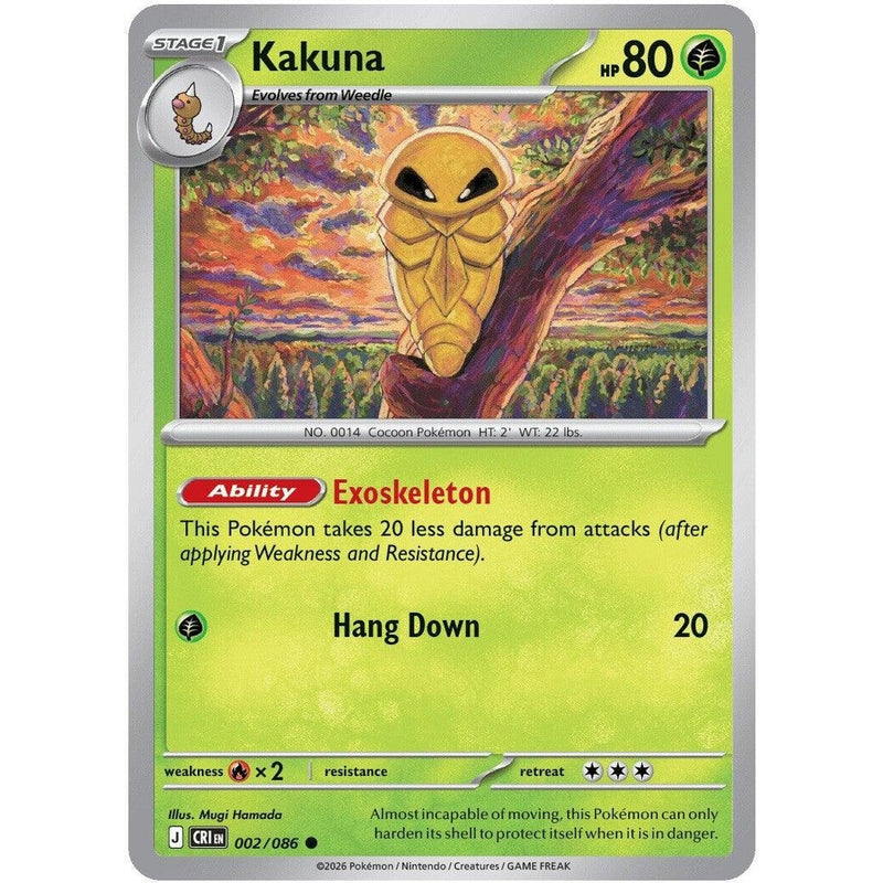 Kakuna - 002/086 Common Pokémon card from Chaos Rising, Near Mint Normal