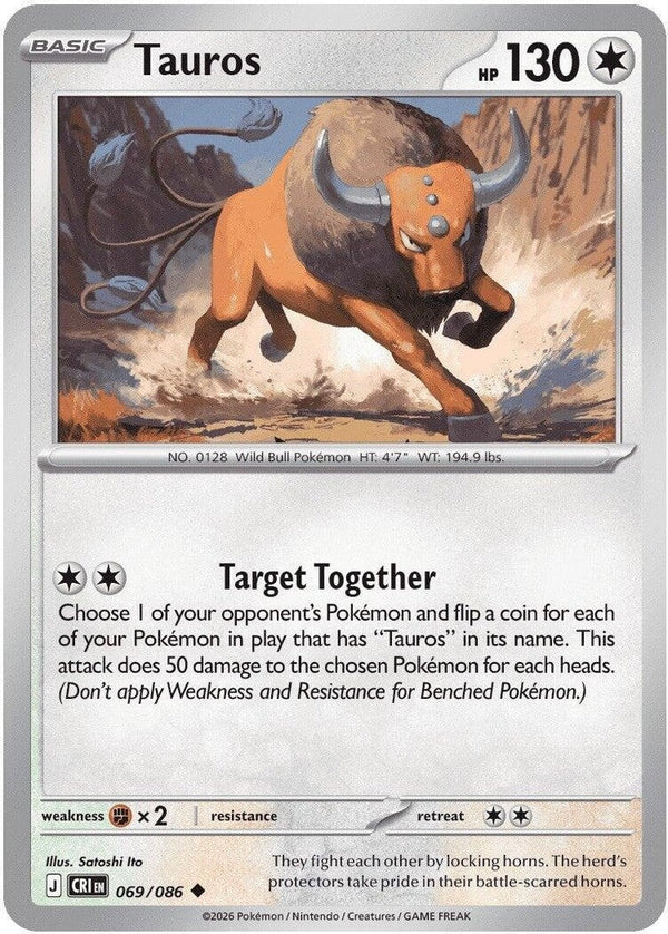 Tauros - 069/086 Uncommon Pokémon card from Chaos Rising, Near Mint Normal