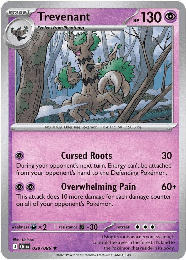 Trevenant - 039/086 Rare Pokémon card from Chaos Rising, Near Mint Reverse Holofoil