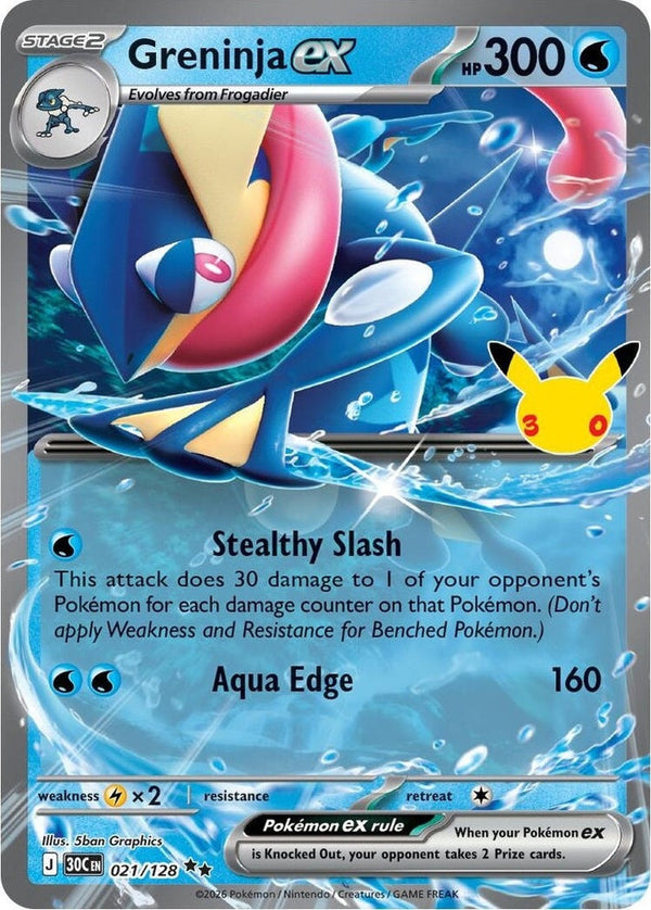 Greninja ex - 021/128 Double Rare Pokémon card from 30th Celebration, Near Mint Holofoil