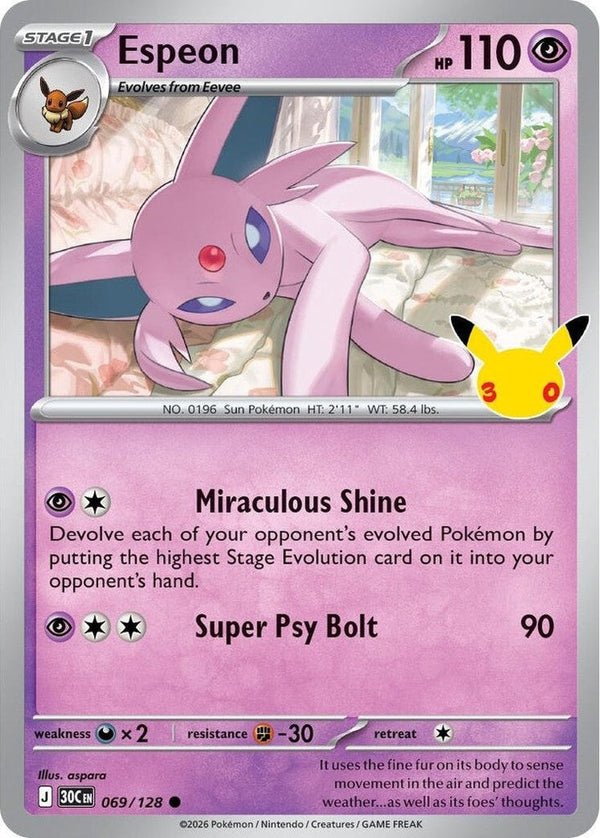 Espeon - 069/128 Common Pokémon card from 30th Celebration, Near Mint Holofoil