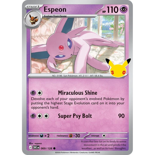 Espeon - 069/128 Common Pokémon card from 30th Celebration, Near Mint Holofoil