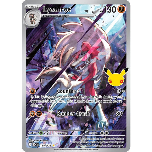 Lycanroc - 138/128 Illustration Rare Pokémon card from 30th Celebration, Near Mint Holofoil