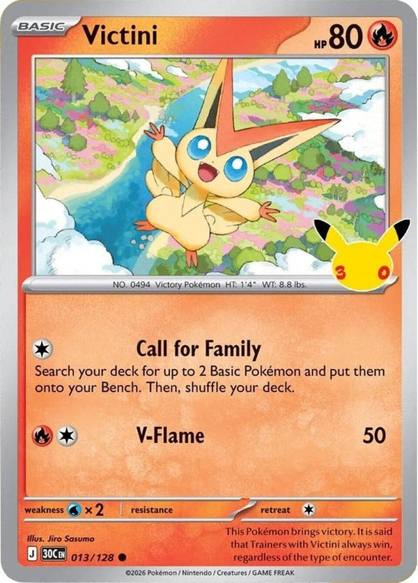 Victini - 013/128 Common Pokémon card from 30th Celebration, Near Mint Holofoil