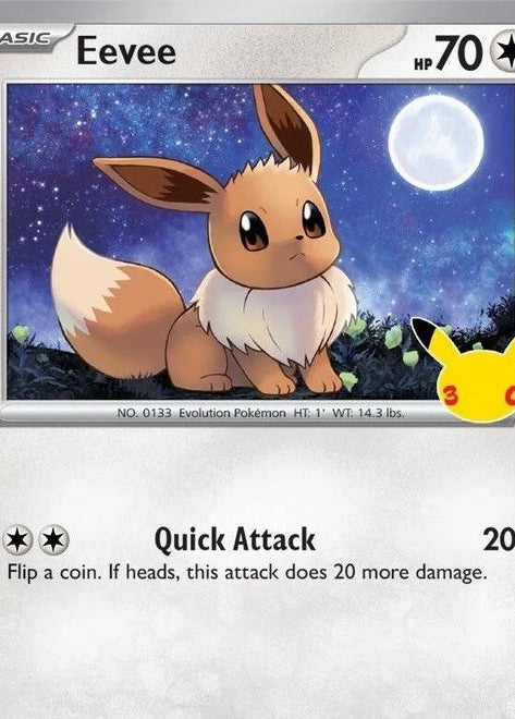 Eevee - 118/128 Common Pokémon card from 30th Celebration, Near Mint Holofoil