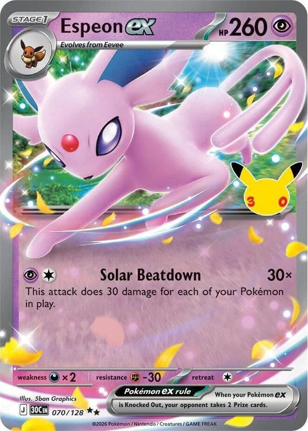 Espeon ex - 070/128 Double Rare Pokémon card from 30th Celebration, Near Mint Holofoil