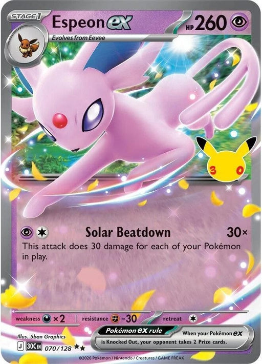 Espeon ex - 070/128 Double Rare Pokémon card from 30th Celebration, Near Mint Holofoil