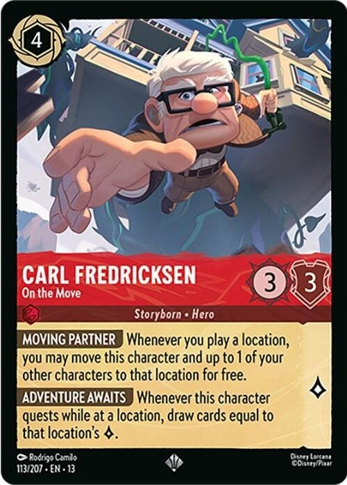 Carl Fredricksen - On the Move - 113/207 Super Rare Disney Lorcana card from Attack of the Vine!, Near Mint Normal