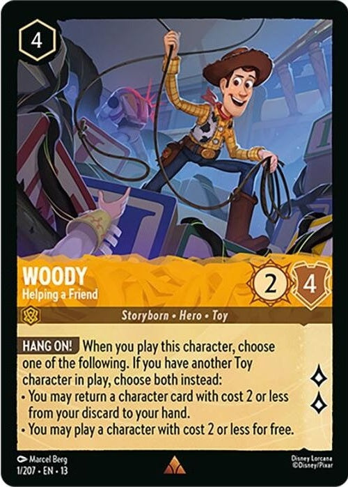Woody - Helping a Friend - 1/207 Rare Disney Lorcana card from Attack of the Vine!, Near Mint Normal