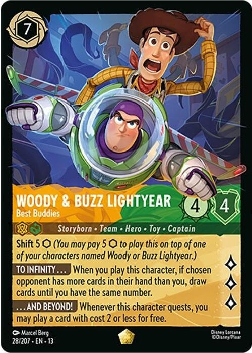 Woody & Buzz Lightyear - Best Buddies - 28/207 Legendary Disney Lorcana card from Attack of the Vine!, Near Mint Normal