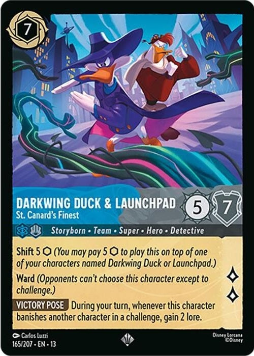 Darkwing Duck & Launchpad - St. Canard's Finest - 165/207 Super Rare Disney Lorcana card from Attack of the Vine!, Near Mint Normal