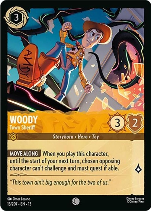 Woody - Town Sheriff - 13/207 Common Disney Lorcana card from Attack of the Vine!, Near Mint Normal