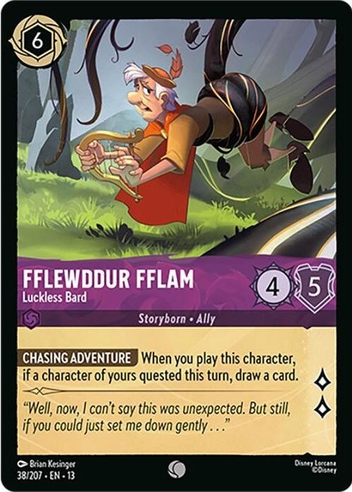 Fflewddur Fflam - Luckless Bard - 38/207 Common Disney Lorcana card from Attack of the Vine!, Near Mint Normal