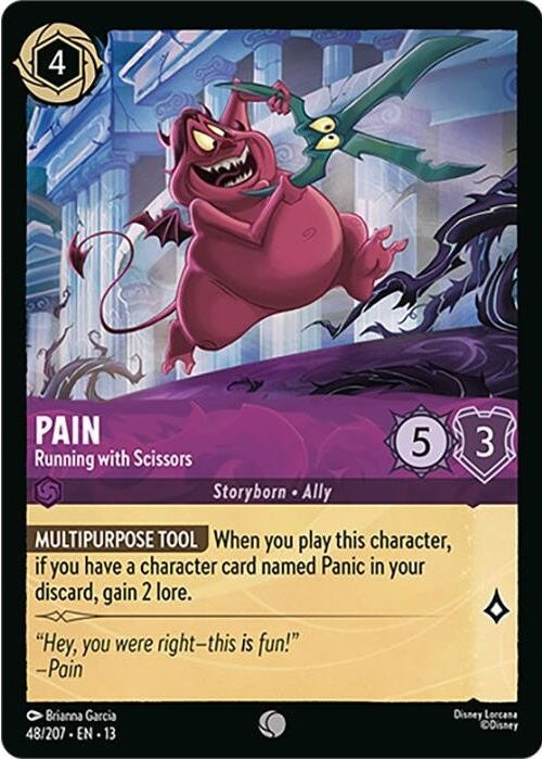 Pain - Running with Scissors - 48/207 Common Disney Lorcana card from Attack of the Vine!, Near Mint Normal
