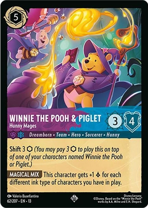 Winnie the Pooh & Piglet - Hunny Mages - 62/207 Super Rare Disney Lorcana card from Attack of the Vine!, Near Mint Normal