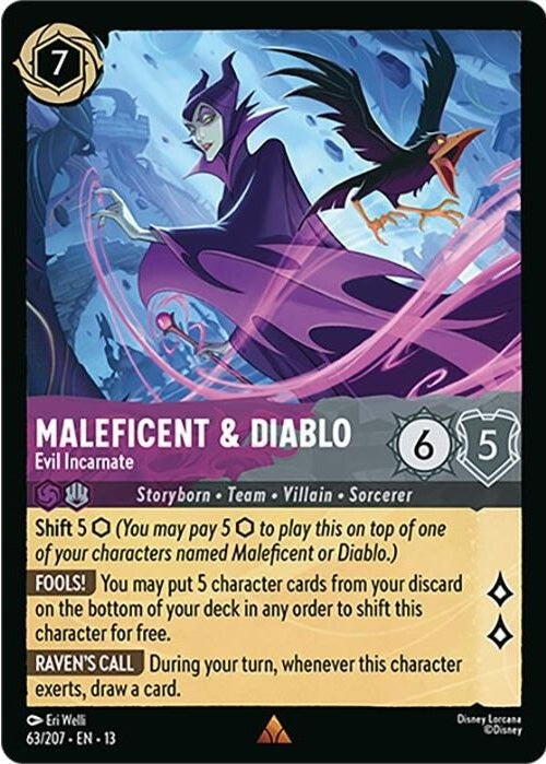 Maleficent & Diablo - Evil Incarnate - 63/207 Rare Disney Lorcana card from Attack of the Vine!, Near Mint Normal