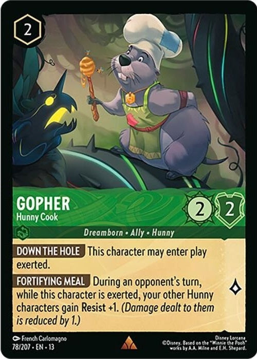 Gopher - Hunny Cook - 78/207 Rare Disney Lorcana card from Attack of the Vine!, Near Mint Cold Foil