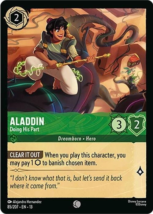 Aladdin - Doing His Part - 85/207 Common Disney Lorcana card from Attack of the Vine!, Near Mint Normal