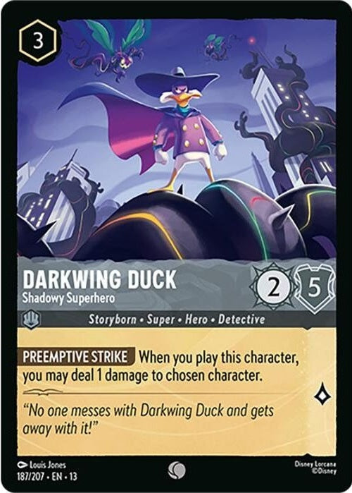 Darkwing Duck - Shadowy Superhero - 187/207 Common Disney Lorcana card from Attack of the Vine!, Near Mint Normal