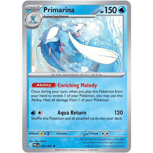 Primarina - 020/084 Rare Pokémon card from Pitch Black, Near Mint Holofoil