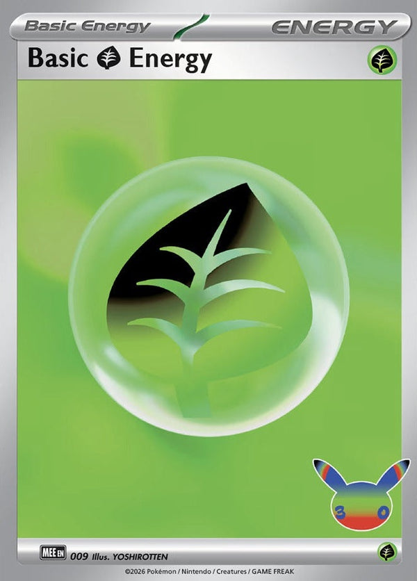 Basic Grass Energy - 009 (30th Celebration) - 009 Futuristic Rare Pokémon card from Mega Evolution Energies, Near Mint Holofoil