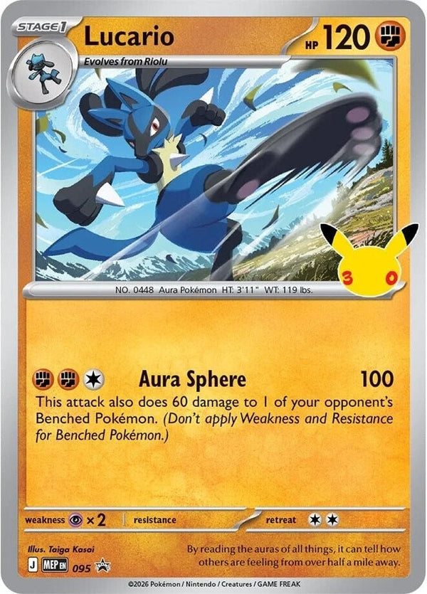 Lucario - 095 (30th Celebration) - 095 Promo Pokémon card from Mega Evolution Promo, Near Mint Holofoil