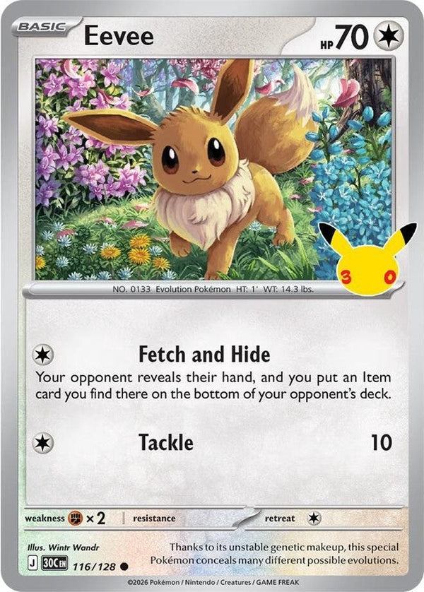 Eevee - 116/128 Common Pokémon card from 30th Celebration, Near Mint Holofoil