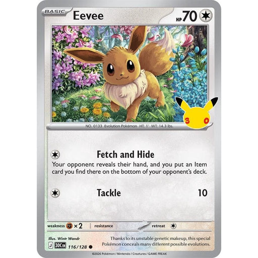 Eevee - 116/128 Common Pokémon card from 30th Celebration, Near Mint Holofoil