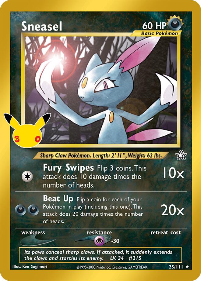 Sneasel - 25/111 Classic Collection Pokémon card from 30th Celebration Classic Collection, Near Mint Holofoil
