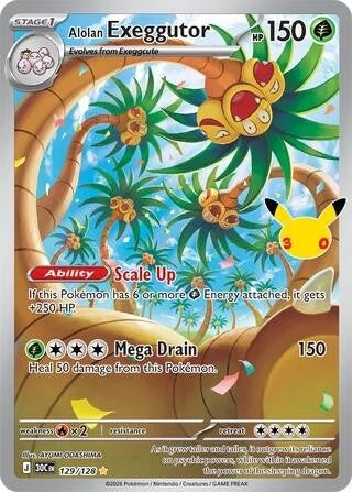 Alolan Exeggutor - 129/128 Illustration Rare Pokémon card from 30th Celebration, Near Mint Holofoil