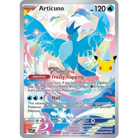 Articuno - 132/128 Illustration Rare Pokémon card from 30th Celebration, Near Mint Holofoil