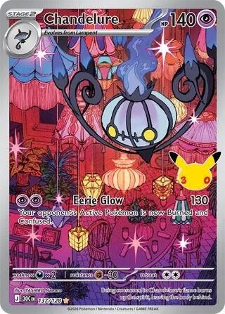 Chandelure - 137/128 Illustration Rare Pokémon card from 30th Celebration, Near Mint Holofoil