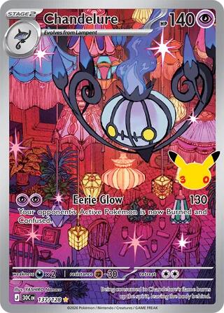Chandelure - 137/128 Illustration Rare Pokémon card from 30th Celebration, Near Mint Holofoil
