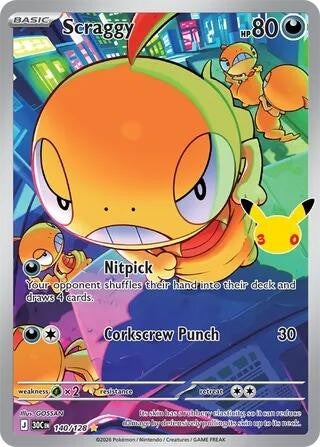 Scraggy - 140/128 Illustration Rare Pokémon card from 30th Celebration, Near Mint Holofoil