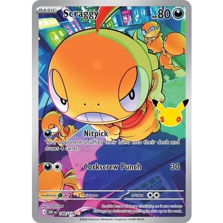Scraggy - 140/128 Illustration Rare Pokémon card from 30th Celebration, Near Mint Holofoil