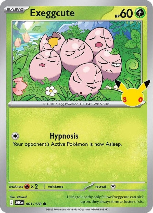 Exeggcute - 001/128 Common Pokémon card from 30th Celebration, Near Mint Holofoil