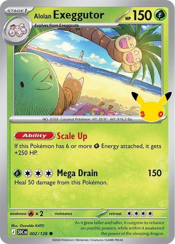 Alolan Exeggutor - 002/128 Common Pokémon card from 30th Celebration, Near Mint Holofoil