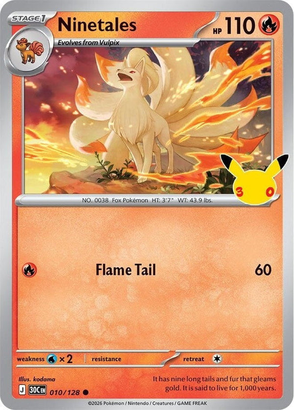 Ninetales - 010/128 Common Pokémon card from 30th Celebration, Near Mint Holofoil