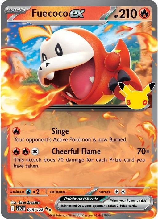 Fuecoco ex - 015/128 Double Rare Pokémon card from 30th Celebration, Near Mint Holofoil