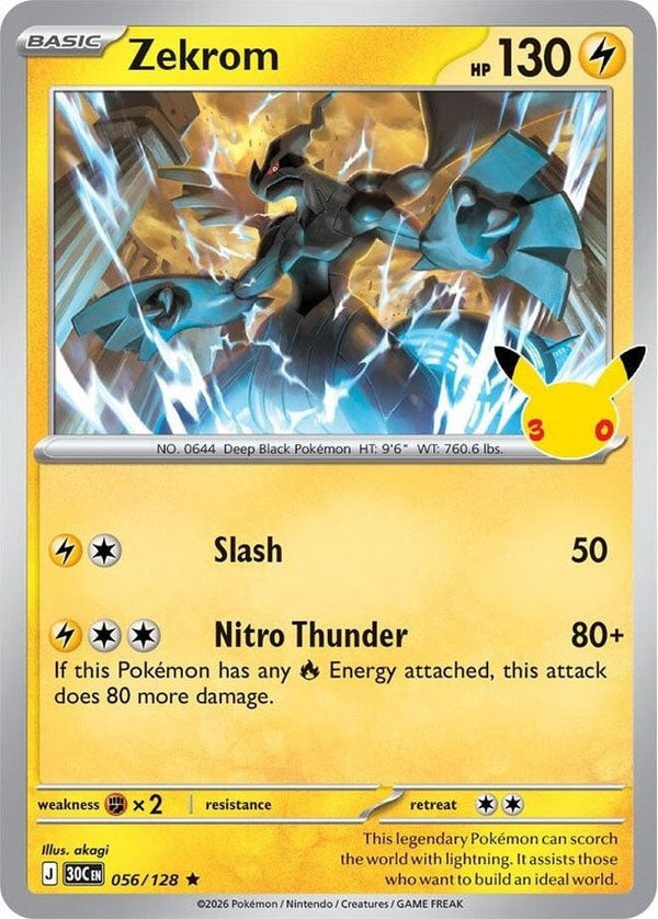 Zekrom - 056/128 Rare Pokémon card from 30th Celebration, Near Mint Holofoil