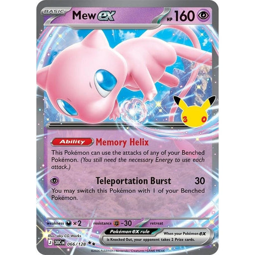 Mew ex - 066/128 Double Rare Pokémon card from 30th Celebration, Near Mint Holofoil