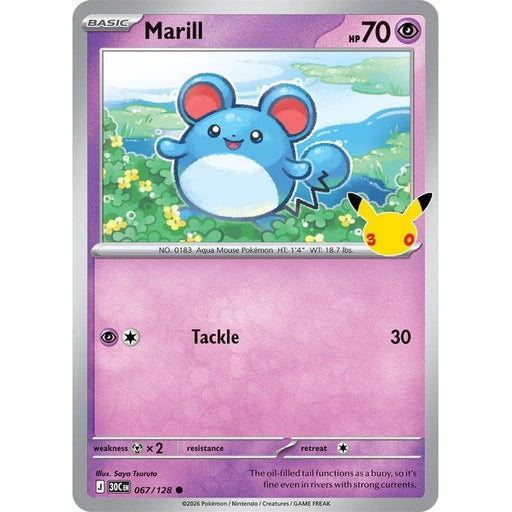Marill - 067/128 Common Pokémon card from 30th Celebration, Near Mint Holofoil