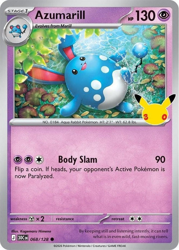 Azumarill - 068/128 Common Pokémon card from 30th Celebration, Near Mint Holofoil