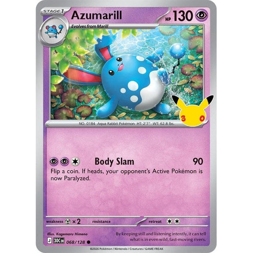 Azumarill - 068/128 Common Pokémon card from 30th Celebration, Near Mint Holofoil