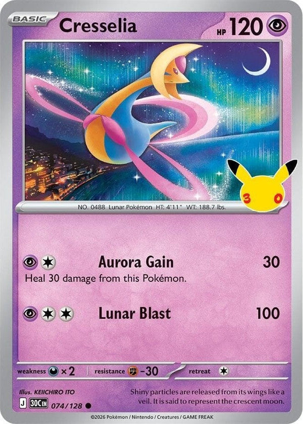 Cresselia - 074/128 Common Pokémon card from 30th Celebration, Near Mint Holofoil