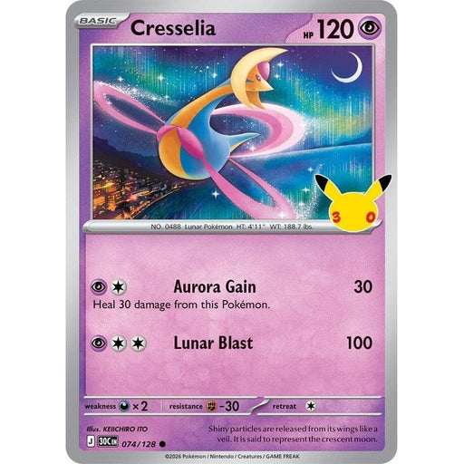 Cresselia - 074/128 Common Pokémon card from 30th Celebration, Near Mint Holofoil