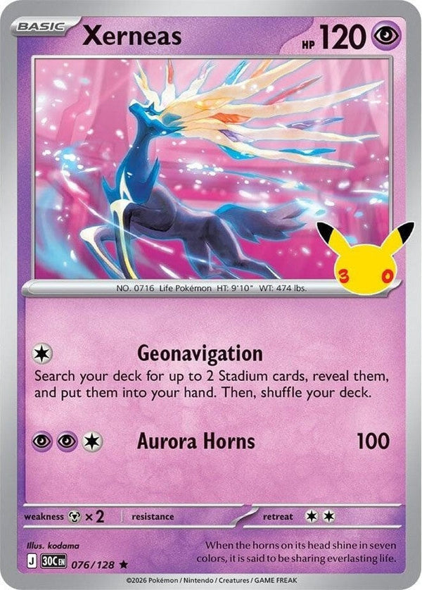 Xerneas - 076/128 Rare Pokémon card from 30th Celebration, Near Mint Holofoil